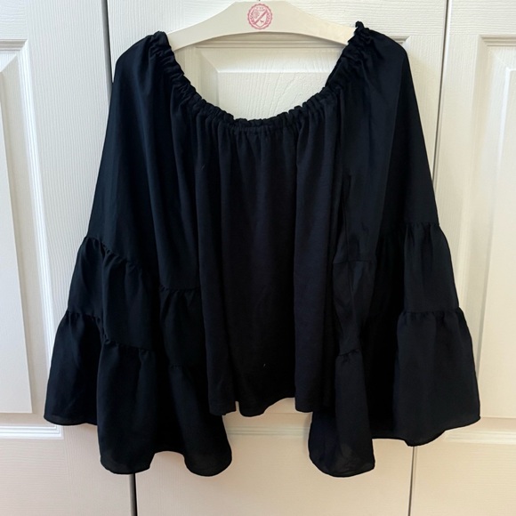 Anthropologie Gloria Bell Sleeve Off The Shoulder Top in Black - Picture 2 of 4